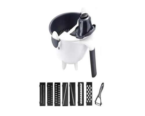 No.Тертка-овочерізка ручна 9в1 Rotate Vegetable Slicer з контейнером та друшляком 907-30 (36)